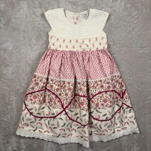 Domino Girl London Pink Floral Tiers Patchwork Lace Dress Kids Size 6/7 Yrs